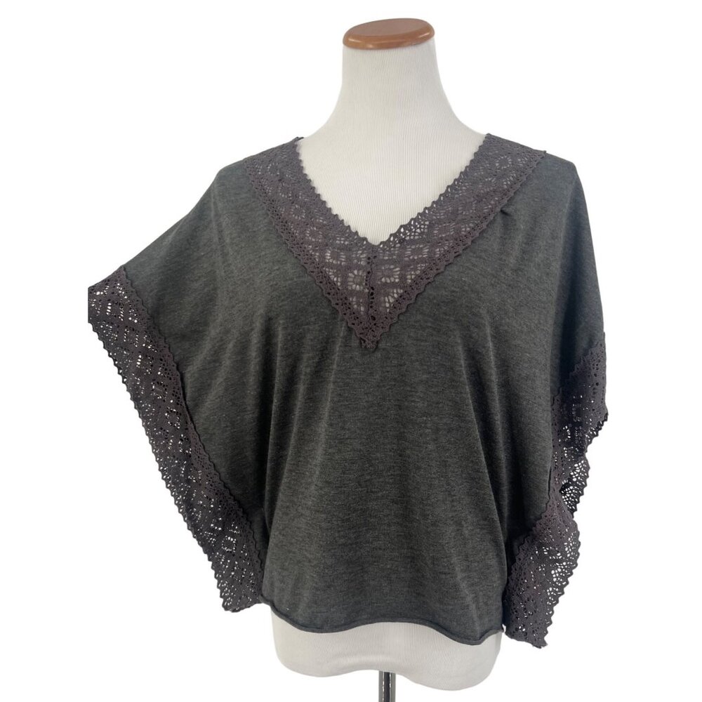 Rue21 Gray Lace Crochet Trim Flutter Sleeve V-Neck Top - Picture 8 of 12